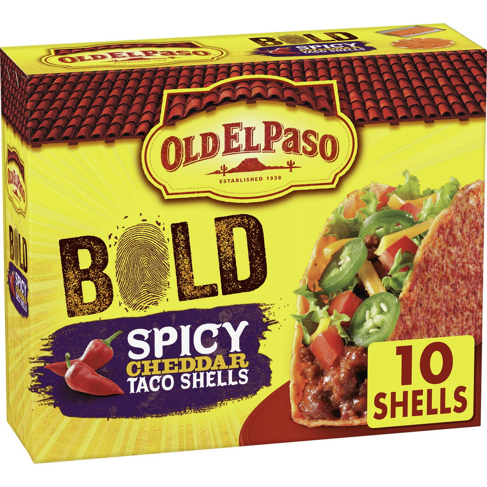 Old El Paso Stand 'N Stuff, Bold Spicy Cheddar Flavored Taco Shells, 10 ct