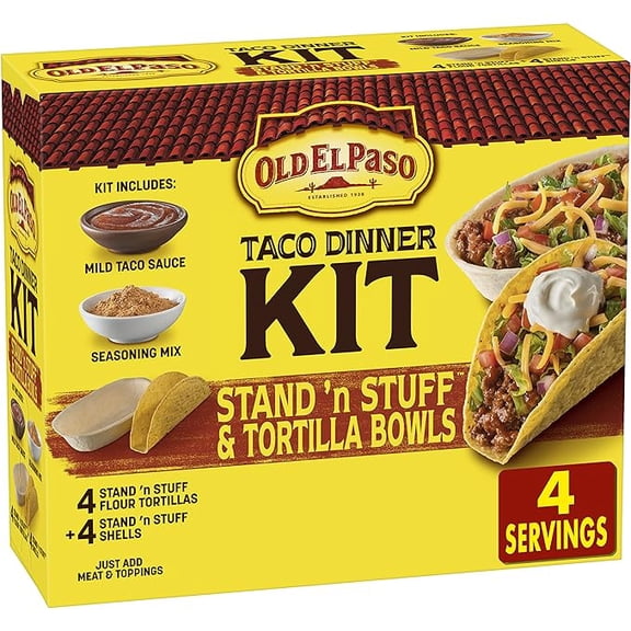 Old El Paso Stand 'N Stuff Shells and Tortilla Bowls, Hard & Soft Taco Dinner Kit, 9.4 oz.