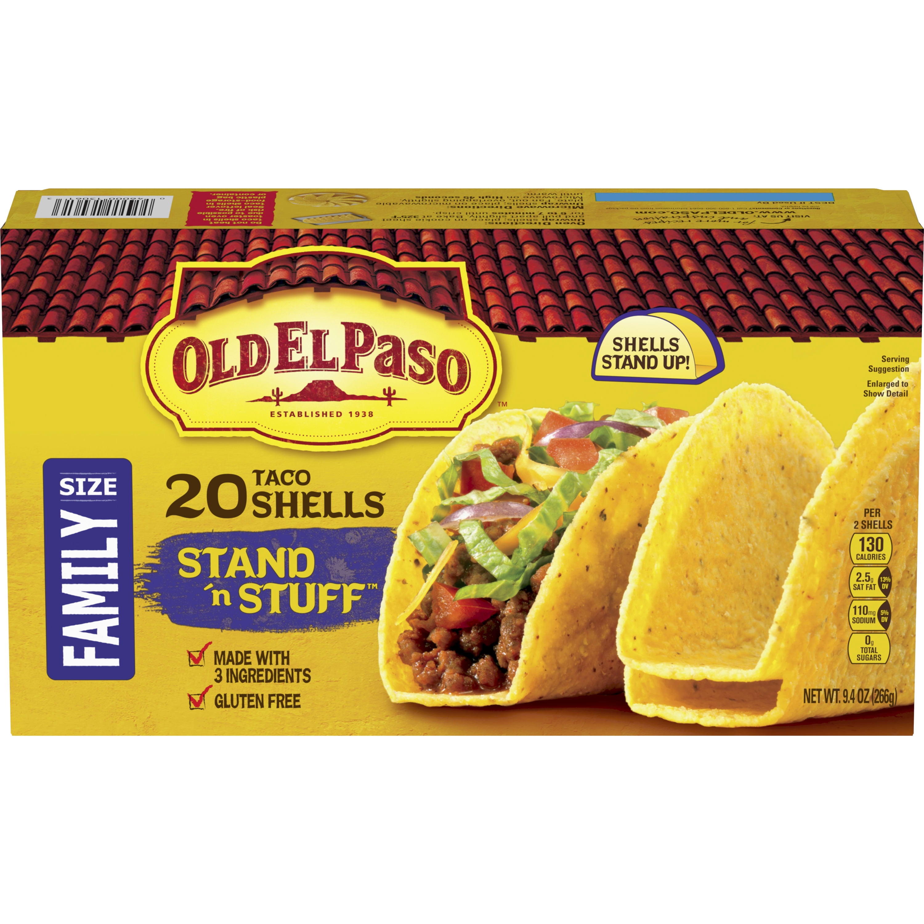 Old El Paso Stand 'N Stuff Taco Shells, Gluten Free, Family Size, 20