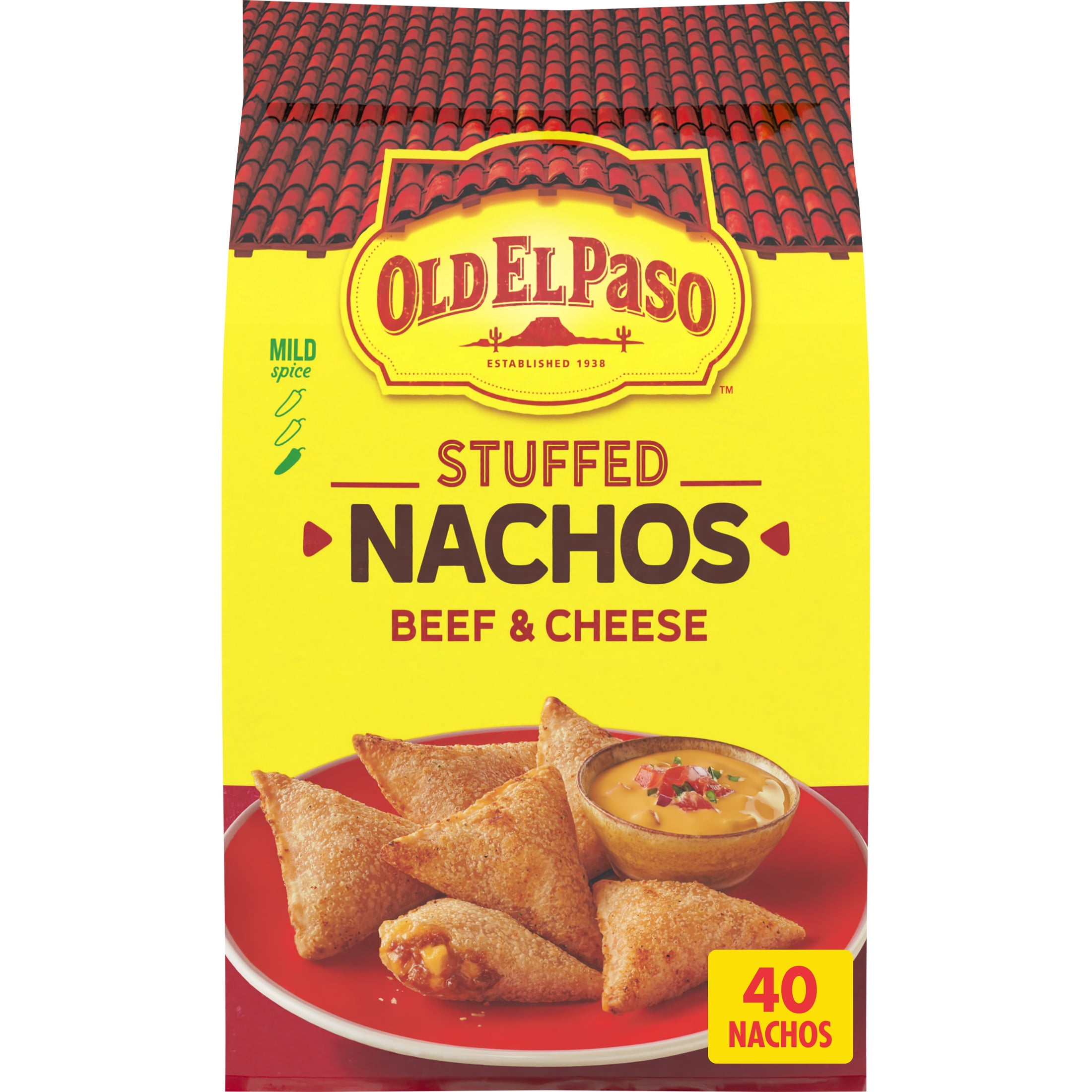 Old El Paso Stuffed Nachos, Beef and Cheese, Frozen Snacks, 40 Ct, 17 oz