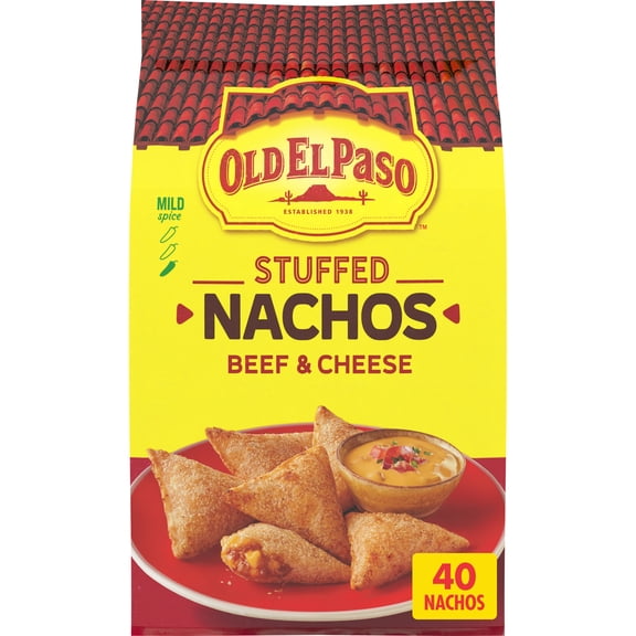Old El Paso Stuffed Nachos, Beef and Cheese, Frozen Snacks, 40 Ct, 17 oz