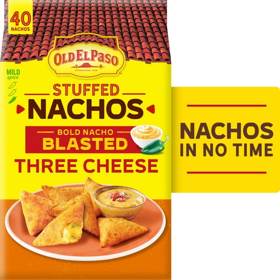 Old El Paso Stuffed Nachos, Bold Nacho Blasted Three Cheese, Frozen Snacks, 40 Count, 17 oz