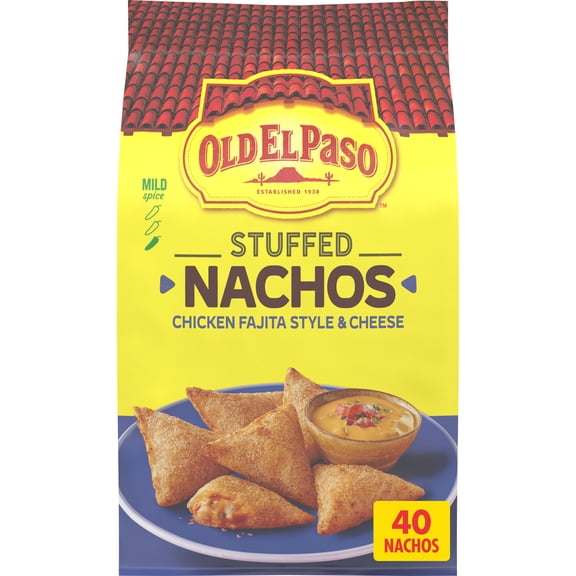 Old El Paso Stuffed Nachos, Chicken Fajita Style and Cheese, Frozen Snacks, 40 Count, 17 oz