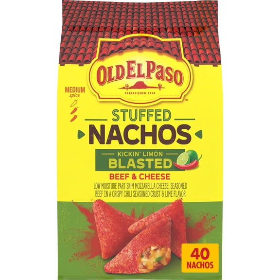 Old El Paso Stuffed Nachos, Limn Blasted Beef and Cheese, Frozen Snacks, 40 Ct, 17 oz