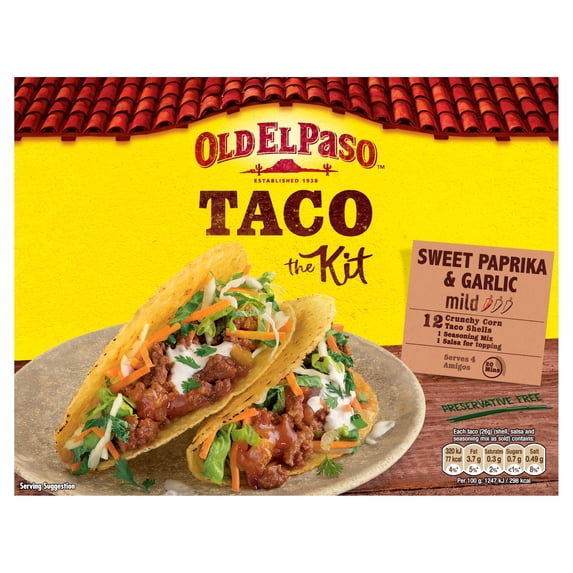 Old El Paso Sweet Paprika & Garlic Crunchy Taco Kit 308g, Imported from Britain