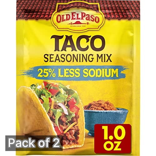 Old El Paso Taco 25% Less Sodium Seasoning Mix, 1 oz Packet (Pack of 2)