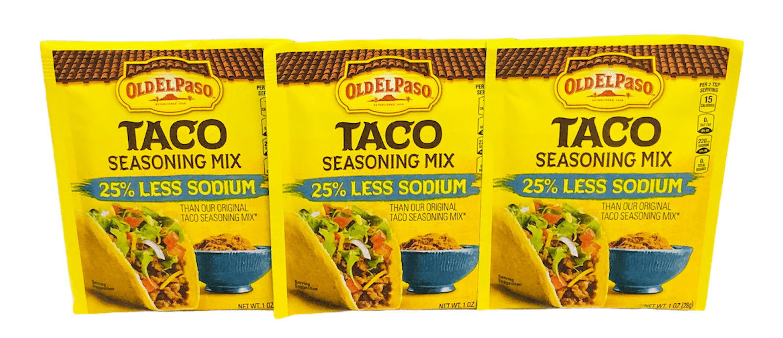 Old El Paso Taco Seasoning, 25 Less Sodium, 1 Oz. (Pack of 3
