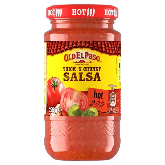 Old El Paso Thick 'N' Chunky Hot Salsa 226G, Imported from Britain