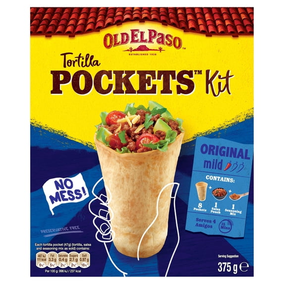 Old El Paso Tortilla Pockets Kit Mild 375G, Imported from Britain