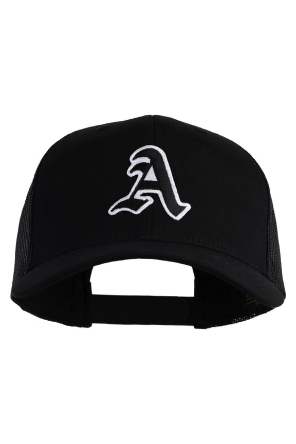 Old English A Iron on Patched Retro Trucker Cap - Black OSFM