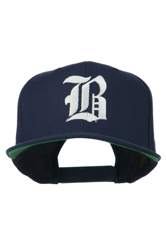 Old English B Embroidered Flat Bill Cap - Navy OSFM