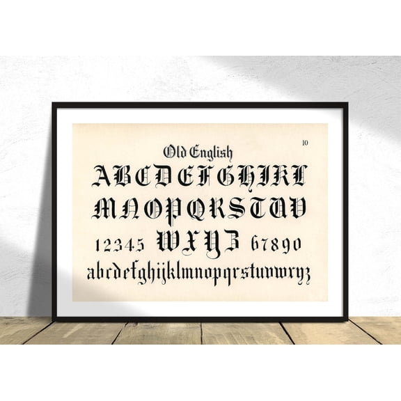 Old English Calligraphy Fonts Hermann Esser Alphabet Art, UNFRAMED Size 16x16