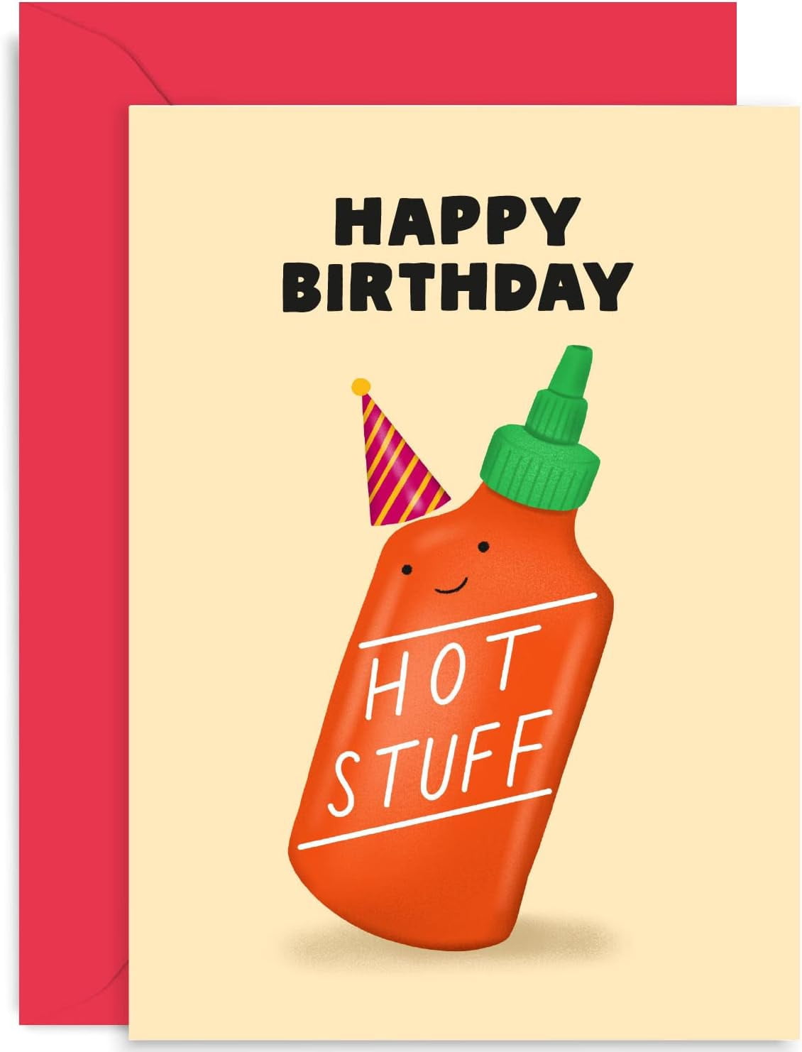 Funny Birthday Card 'Happy Birthday Hot Stuff' - Hot Sauce Design Card For Boyfriend Or Girlfriend