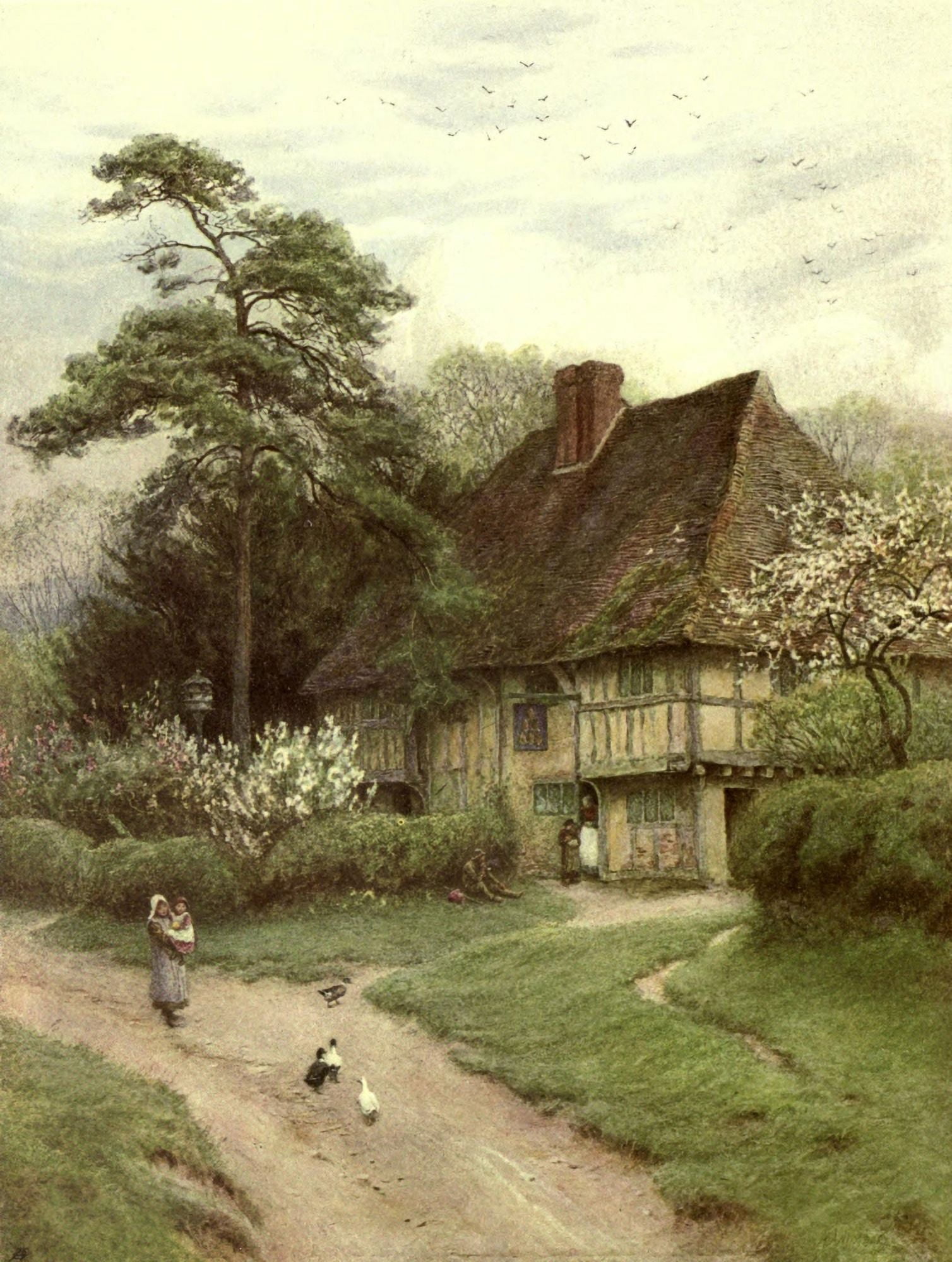 Old English Country Cottages 1906 Hollingbourne Canvas Art - Helen Allingham (18 x 24)