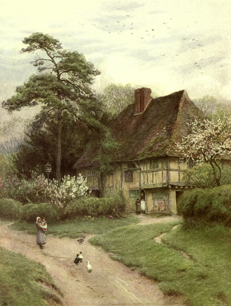 Old English Country Cottages 1906 Hollingbourne Canvas Art - Helen Allingham (24 x 36)
