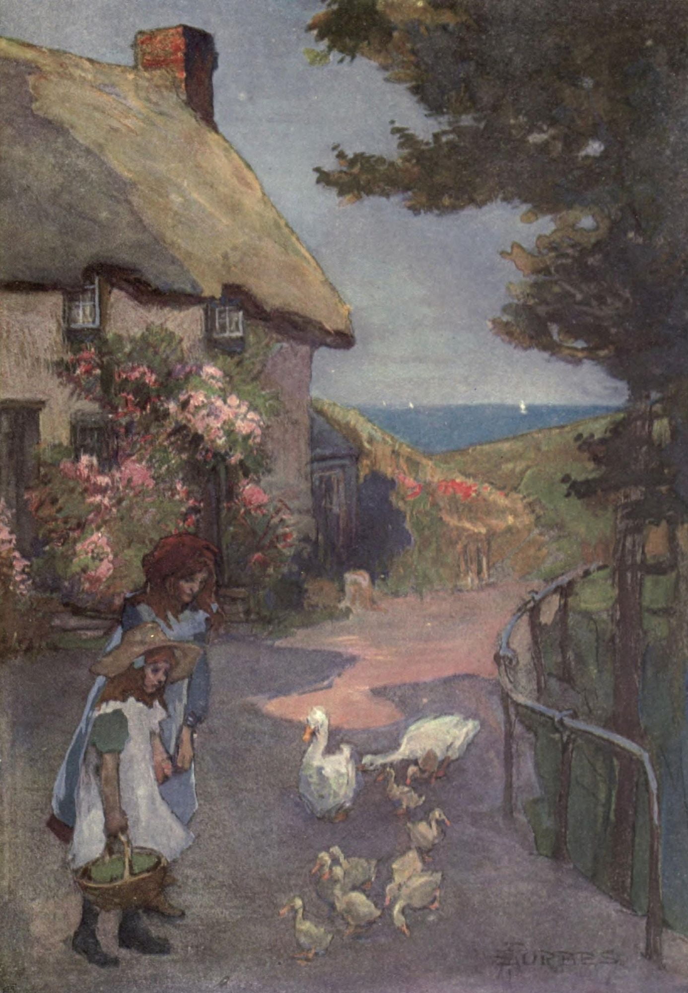 Old English Country Cottages 1906 Landewednack Canvas Art - E Stanhope Forbes (24 x 36)