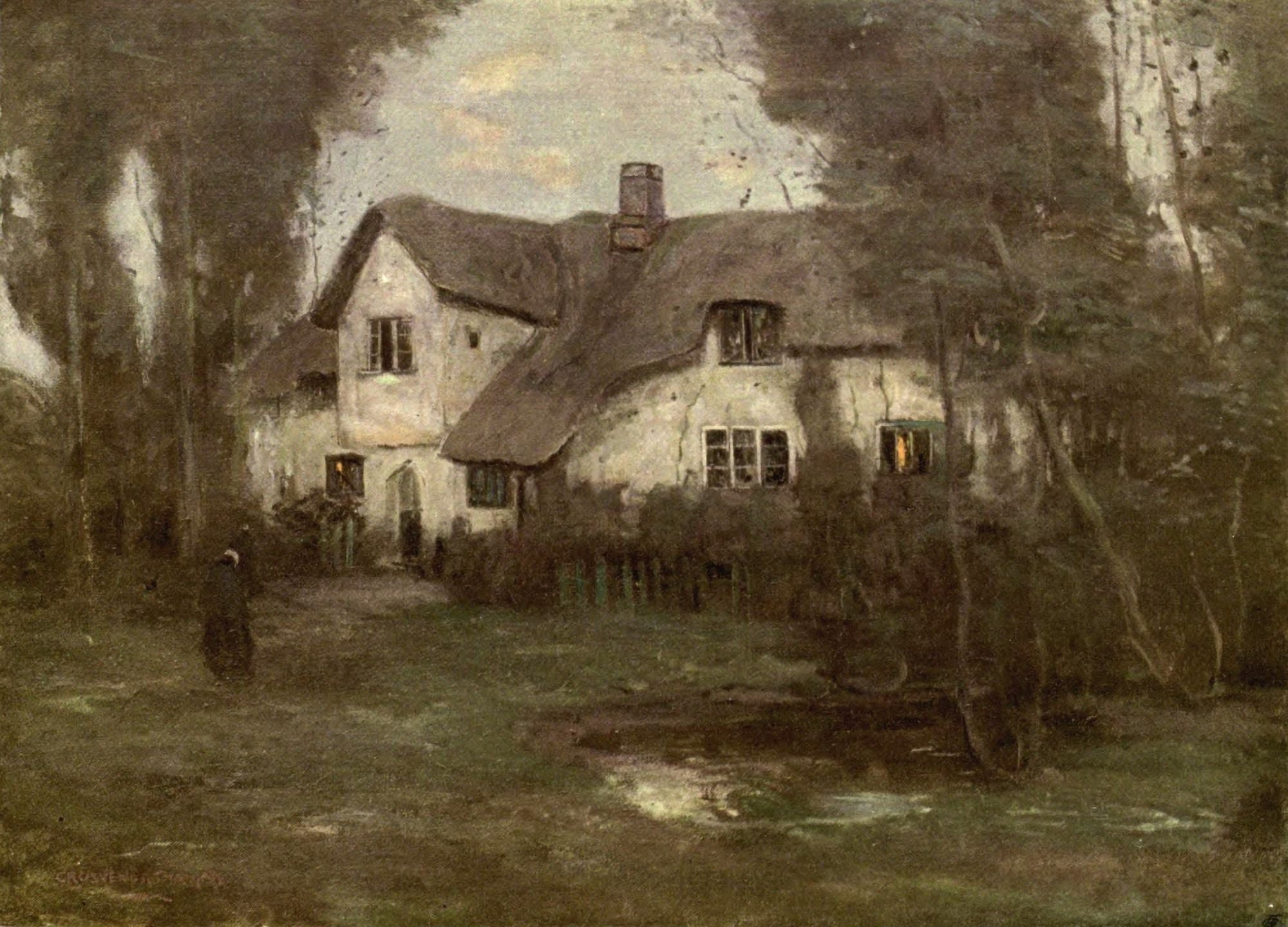 Old English Country Cottages 1906 Lustleigh Canvas Art - Grosvenor Thomas (18 x 24)