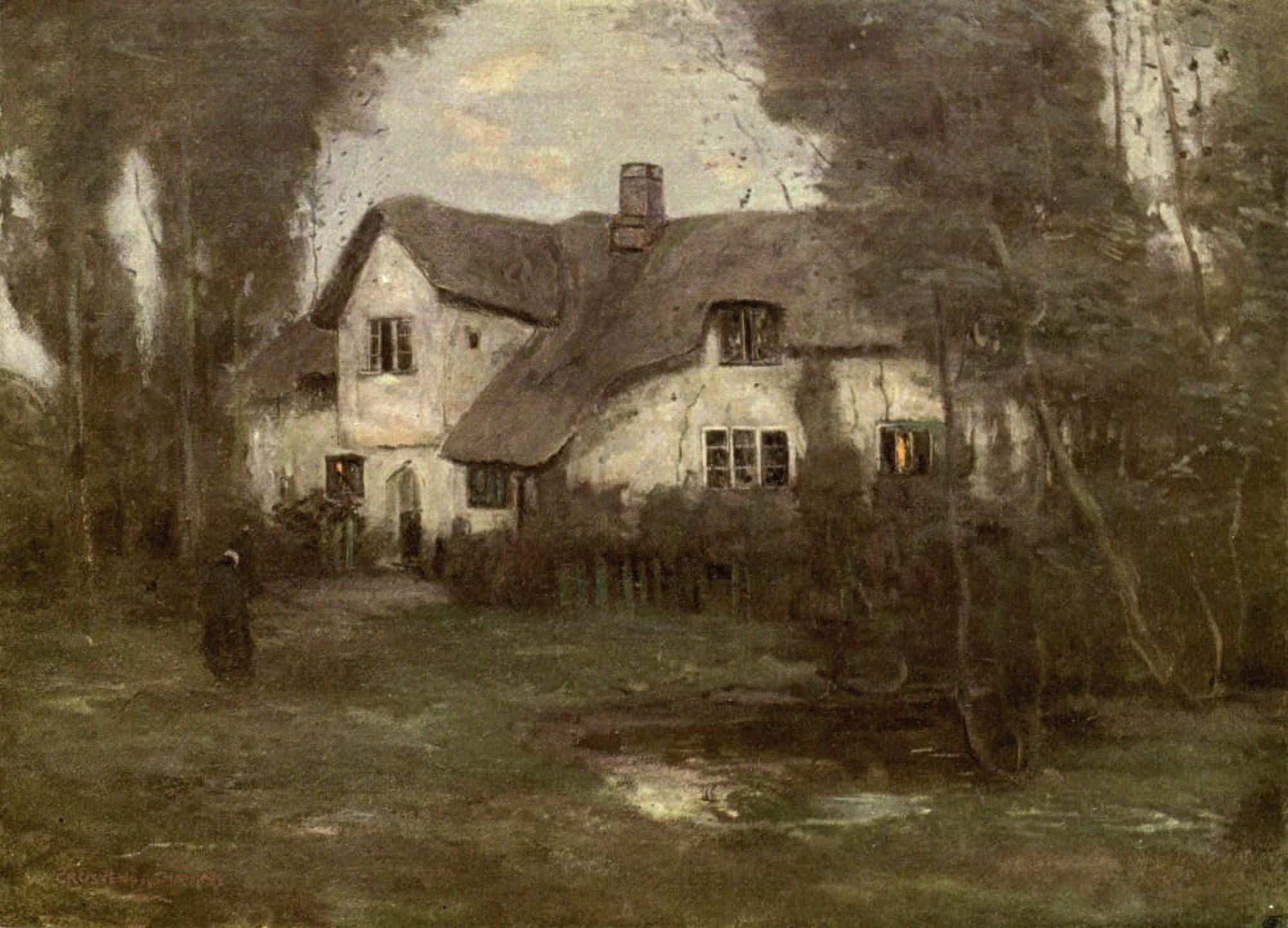 Old English Country Cottages 1906 Lustleigh Canvas Art - Grosvenor Thomas (24 x 36)