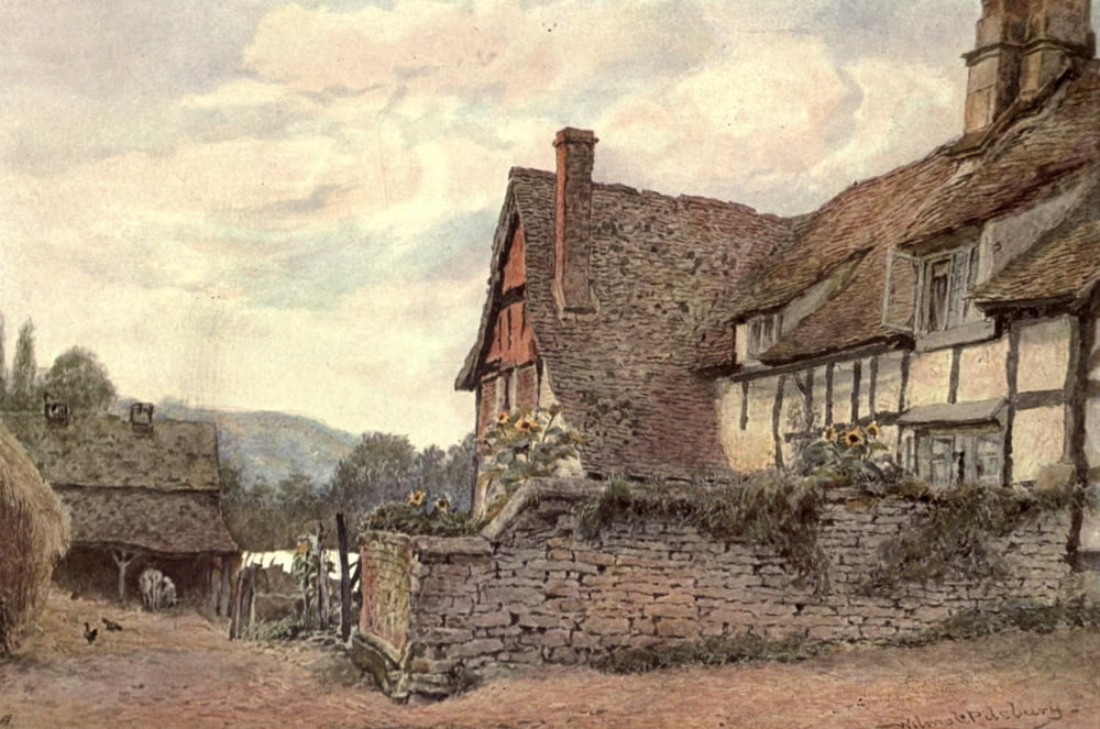 Old English Country Cottages 1906 Pershore Canvas Art - Wilmot Pilsbury (24 x 36)