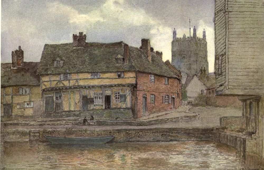 Old English Country Cottages 1906 Tewkesbury Canvas Art - Wilmot Pilsbury (24 x 36)