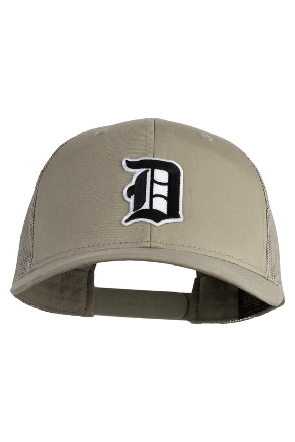 Old English D Iron On Patched Retro Trucker Cap - Khaki OSFM
