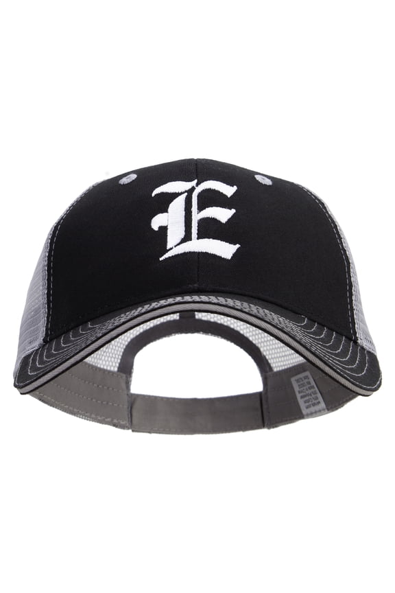Old English E Embroidered Big Size Garment Washed Cotton Twill Mesh Cap - Black Grey XL-3XL