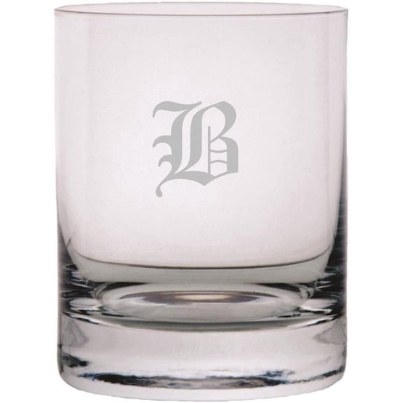 Old English Etched Monogram 11oz StolzleNew York Crystal Rocks Glass Letter B