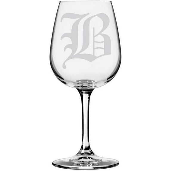 Old English Etched Monogram All Purpose 12.75oz Libbey Wine Glass Letter B
