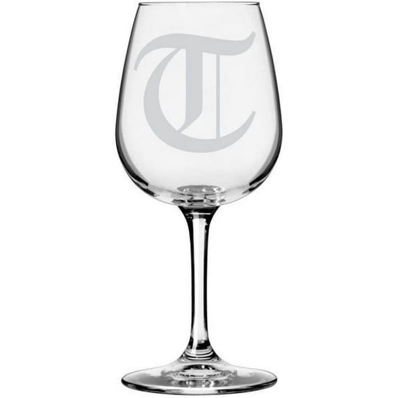 Old English Etched Monogram All Purpose 12.75oz Libbey Wine Glass Letter T