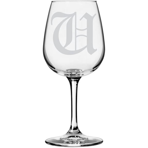 Old English Etched Monogram All Purpose 12.75oz Libbey Wine Glass Letter U