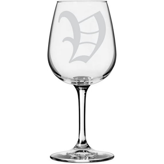 Old English Etched Monogram All Purpose 12.75oz Libbey Wine Glass Letter V