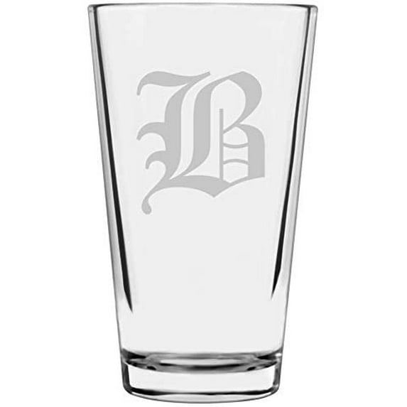 Old English Etched Monogram All Purpose 16oz Libbey Pint Glass Letter B