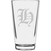 Old English Etched Monogram All Purpose 16oz Libbey Pint Glass Letter H