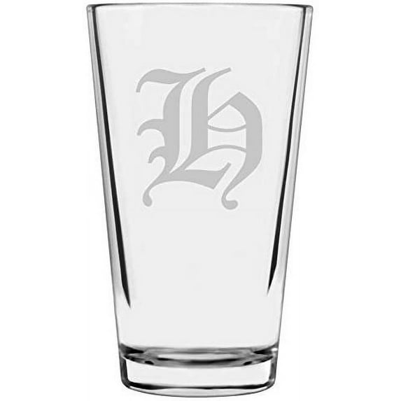 Old English Etched Monogram All Purpose 16oz Libbey Pint Glass Letter H