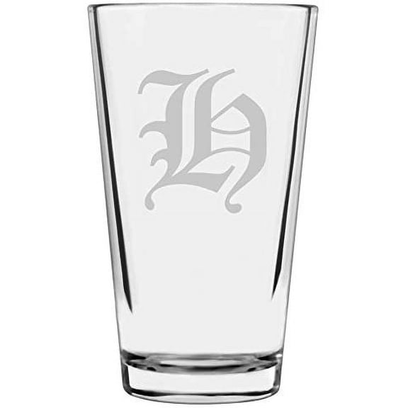 Old English Etched Monogram All Purpose 16oz Libbey Pint Glass Letter H