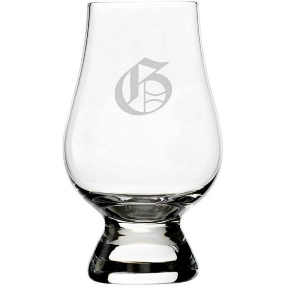 Old English Etched Monogram Glencairn Crystal Whisky Glass Letter G