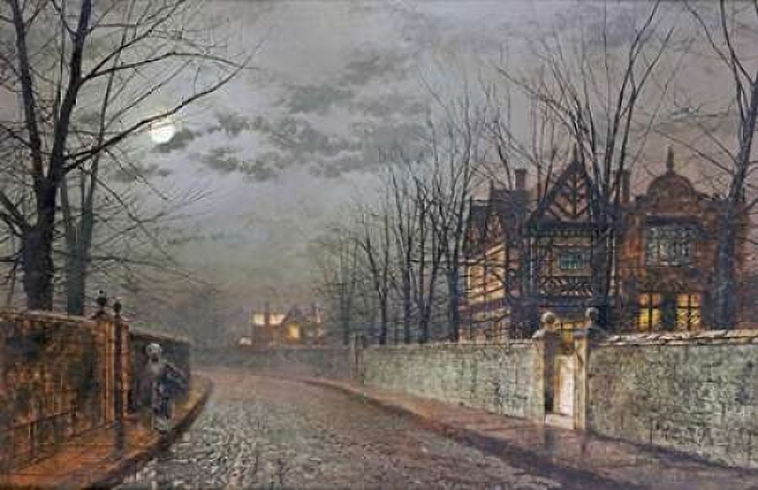 Old English House Moonlight After Rain Canvas Art - John Atkinson Grimshaw (24 x 36)