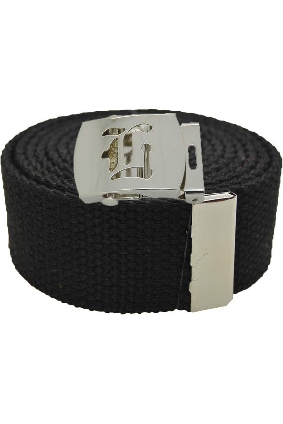 Old English Initial"L" Canvas Military Web Belt & Silver Buckle 60 Inch