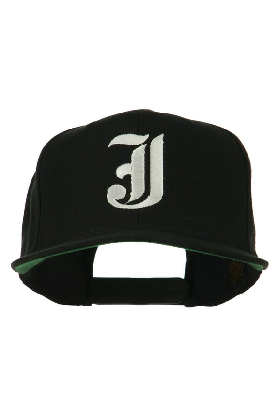 Old English J Embroidered Flat Bill Cap - Black OSFM