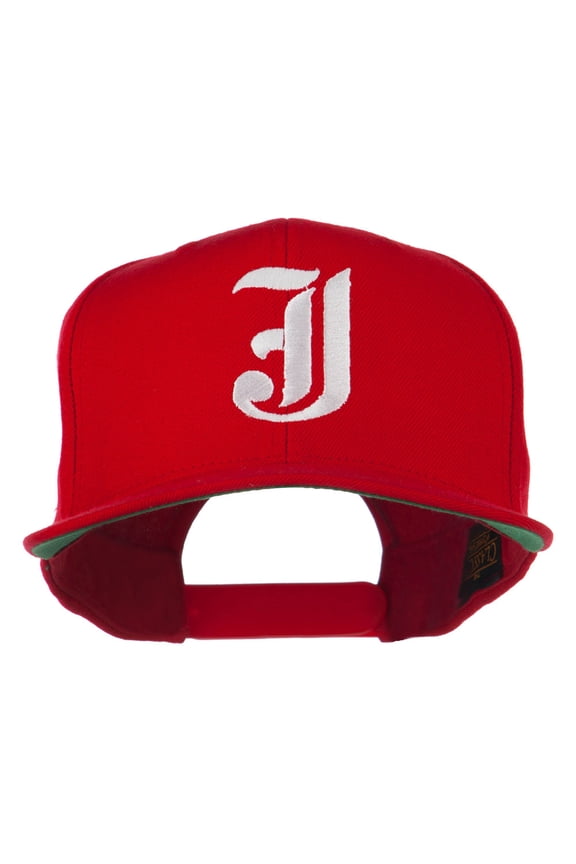 Old English J Embroidered Flat Bill Cap - Red OSFM