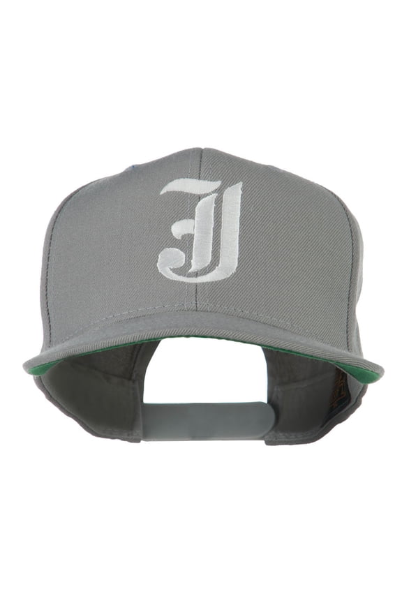 Old English J Embroidered Flat Bill Cap - Silver OSFM