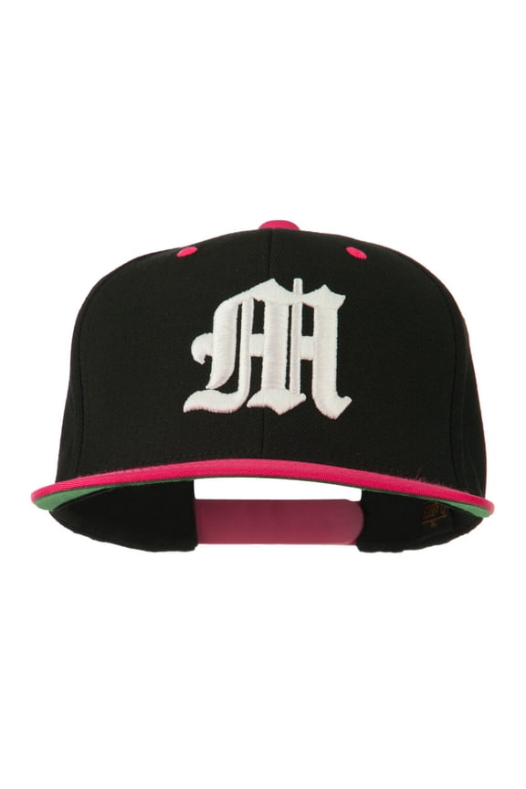 Old English M 3D Embroidered Snapback Cap - Black Pink OSFM