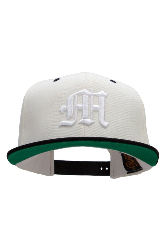 Old English M 3D Embroidered Snapback Cap - Natural Black OSFM