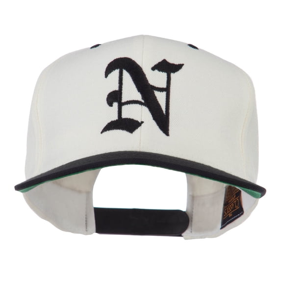 Old English N Embroidered Flat Bill Cap - Natural Black OSFM
