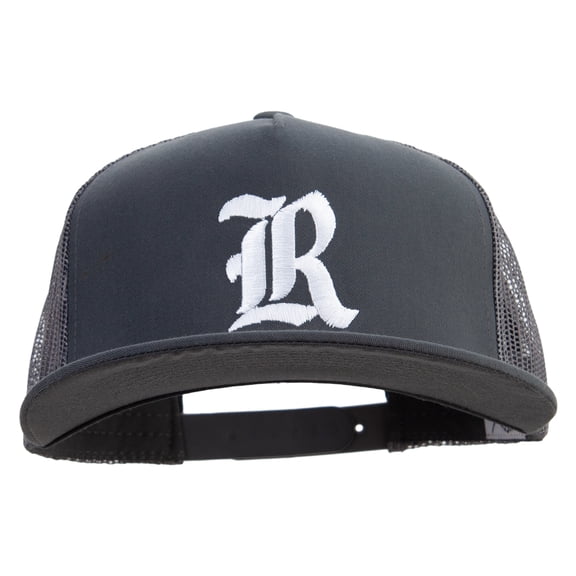 Old English R Big Size 5 Panels Mesh Flat Bill Snapback - Dk Grey XL-3XL