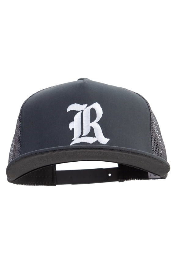 Old English R Big Size 5 Panels Mesh Flat Bill Snapback - Dk Grey XL-3XL