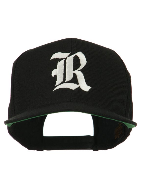 Old English R Embroidered Flat Bill Cap - Black OSFM