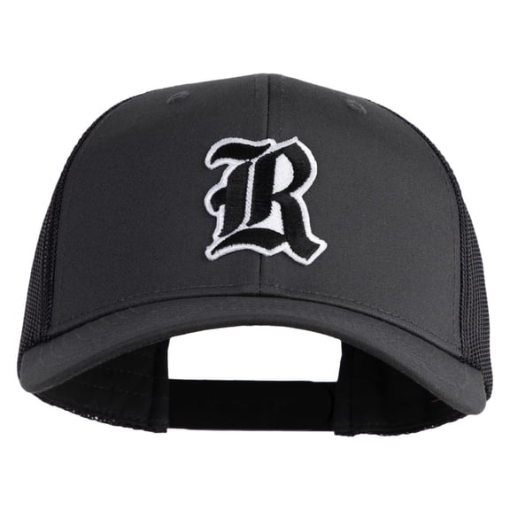 Old English R Iron on Patched Retro Trucker Cap - Dk Heather OSFM