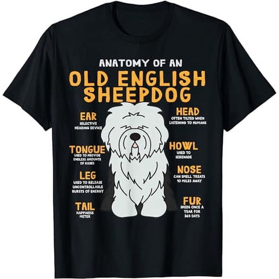 Old English Sheepdog Anatomy Funny Dog Mom Dad T-Shirt
