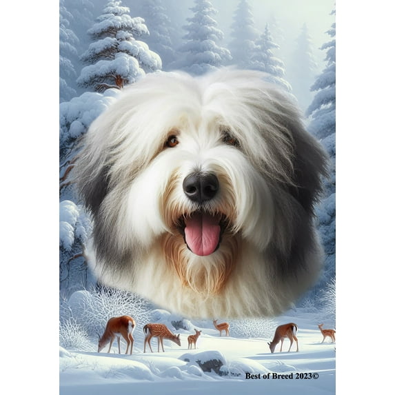 Old English Sheepdog - Best of Breed Winter Wonderland Garden Flag 12" x 17"
